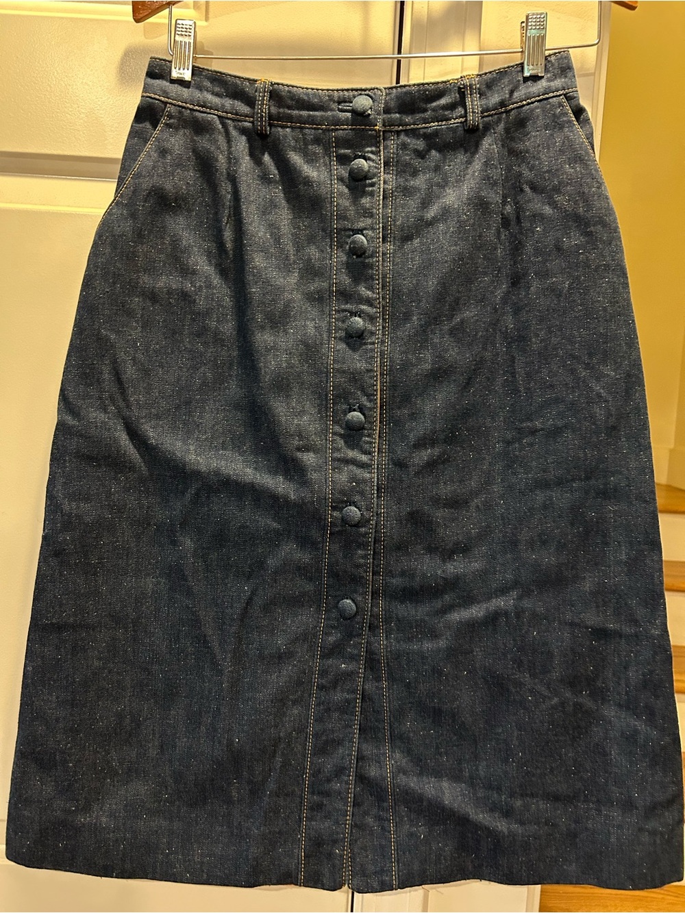 VTG 70s Karen Stilton Denim Button Front Midi Skirt 13/14